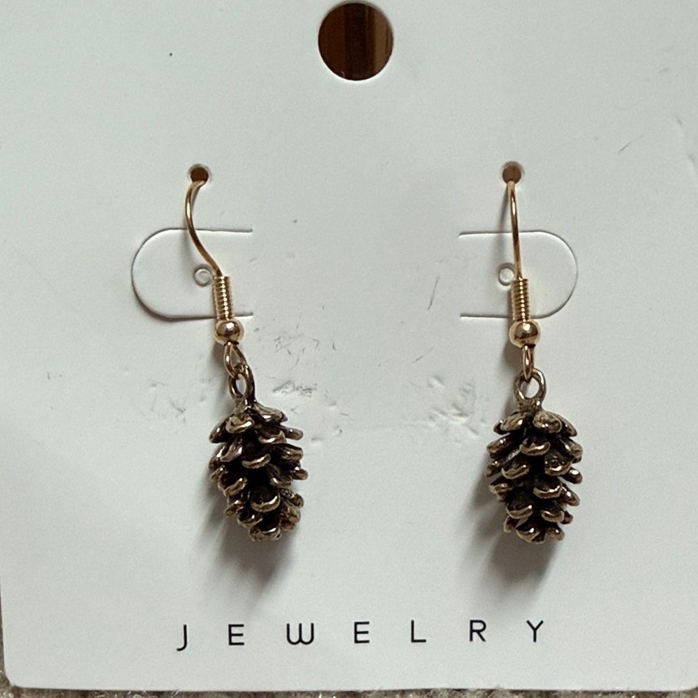 Gold color tiny pine cone earrings
